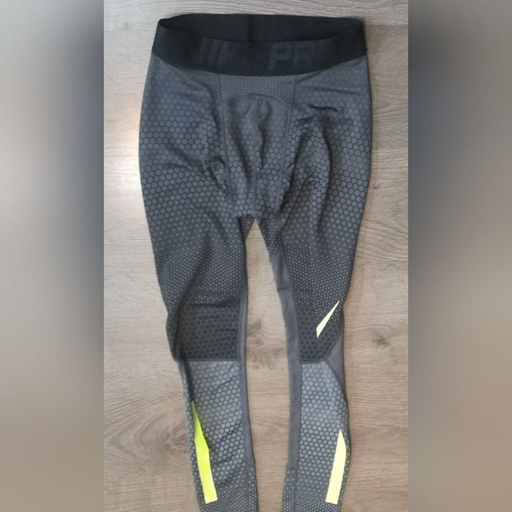 PreOwned Vintage Grey-Yellow Genderless Nike Knit Lycra Jersey Running Leggings - Picture 7 of 10